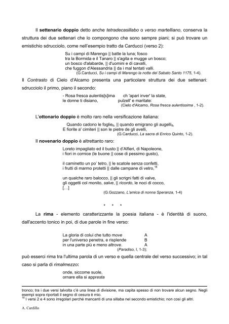 NOZIONI DI METRICA ITALIANA La struttura di un verso1 e di una ...