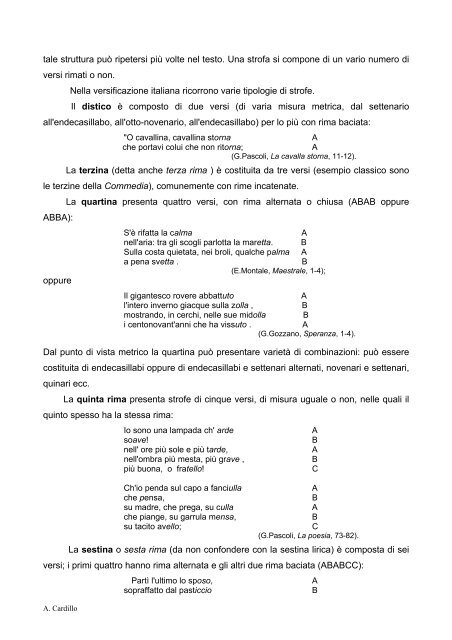 NOZIONI DI METRICA ITALIANA La struttura di un verso1 e di una ...