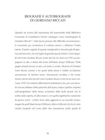 biografie e autobiografie di giordano riccati - Fondazione Scuola di ...