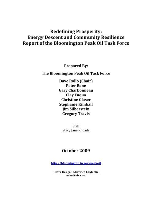 Peak Oil Task Force Report - City of Bloomington - State of Indiana