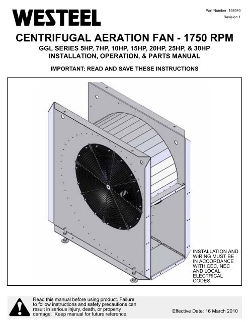 198940 Low Speed Centrifugal Fan INSTALLATION ... - Westeel