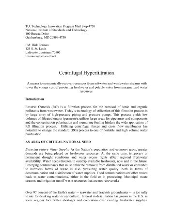 Centrifugal Hyperfiltration - National Institute of Standards and ...