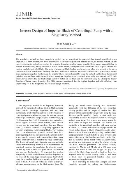 Inverse Design of Impeller Blade of Centrifugal Pump with a ...
