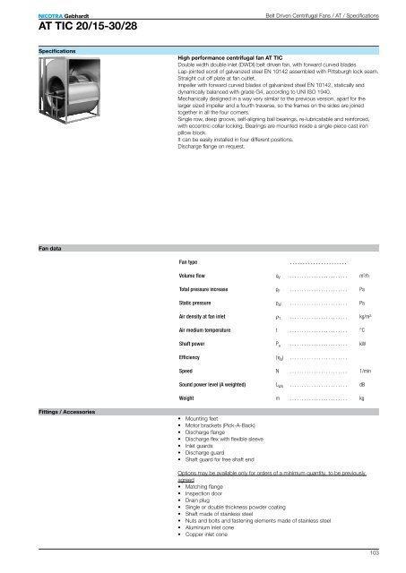 Centrifugal Fans AT belt driven - Nicotra Gebhardt