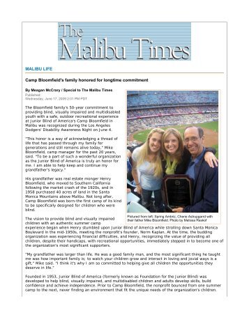 MALIBU LIFE Camp Bloomfield's family honored for longtime ...