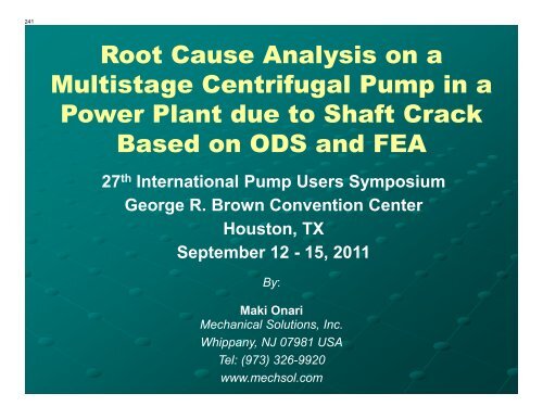 Root Cause Analysis on a Multistage Centrifugal Pump ... - TurboLab