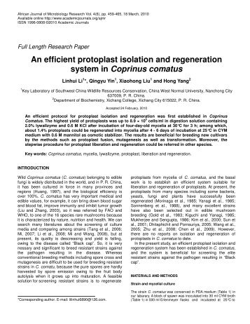 An efficient protoplast isolation and regeneration system in Coprinus ...