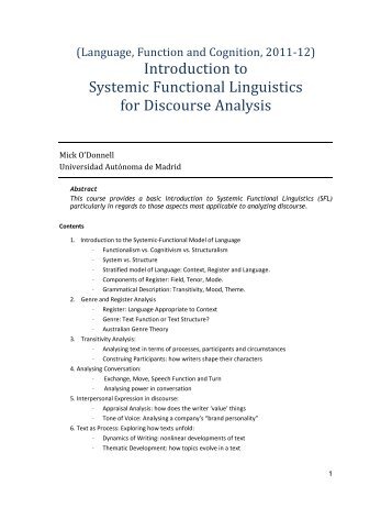 Introduction to Systemic Functional Linguistics for Discourse Analysis