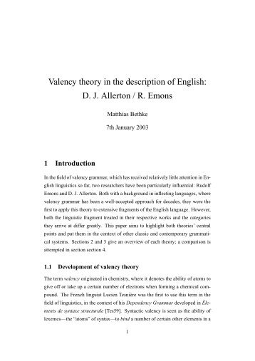Valency theory in the description of English: D. J. ... - towiski.de