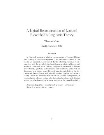 A logical Reconstruction of Leonard Bloomfield's ... - PhilSci-Archive