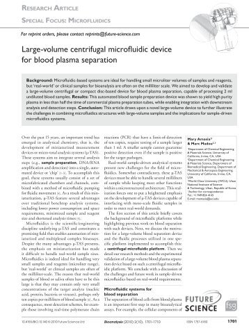 Large-volume centrifugal microfluidic device for blood plasma ...