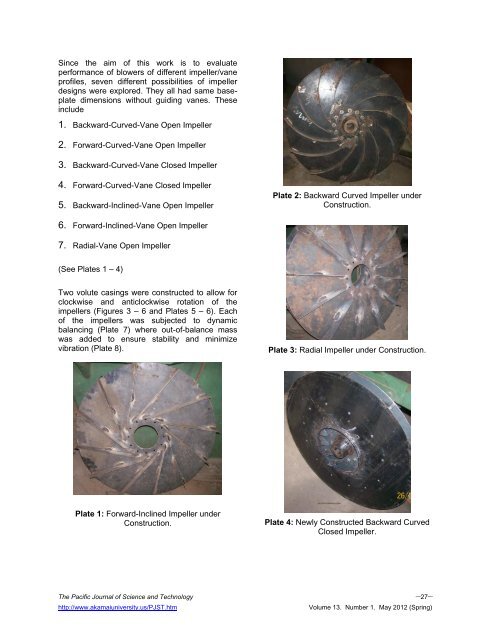 Analysis of Radial-Flow Impellers of Different Configurations.