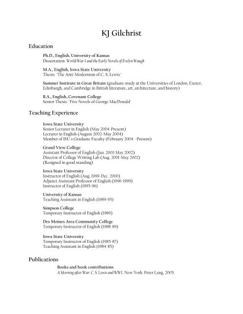 Cv Course Pages Dr Kj Gilchrist Iowa State University