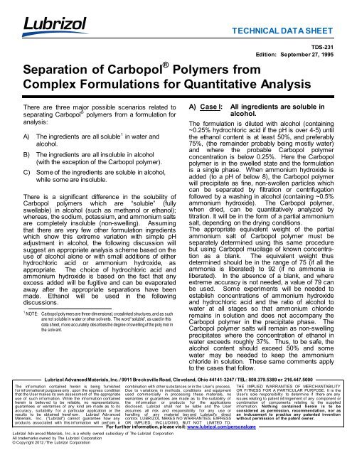 TDS-231 Separation of Carbopol® Polymers from ... - Lubrizol