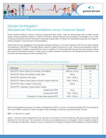 PREANALYTIC PULSE - Sample Centrifugation - Greiner Bio–One ...