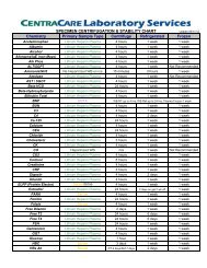 Specimen Centrifugation & Stability Chart