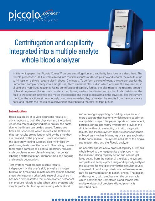 Centrifugation and capillarity integrated into a multiple ... - Abaxis