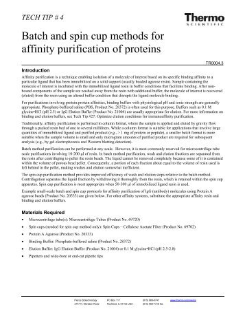 Batch and spin cup methods for affinity purification of proteins - Pierce
