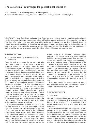 The use of small centrifuges for geotechnical education - Western ...