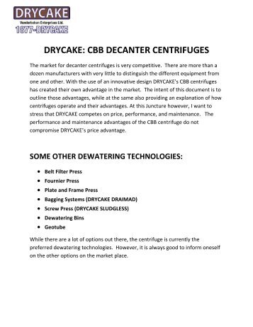 DRYCAKE: CBB DECANTER CENTRIFUGES