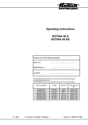 Operating Instructions ROTINA 46 S ROTINA 46 RS