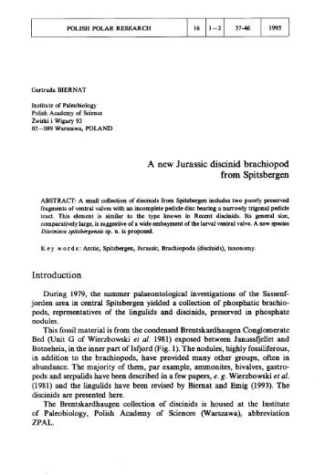 A new Jurassic discinid brachiopod from Spitsbergen Introduction