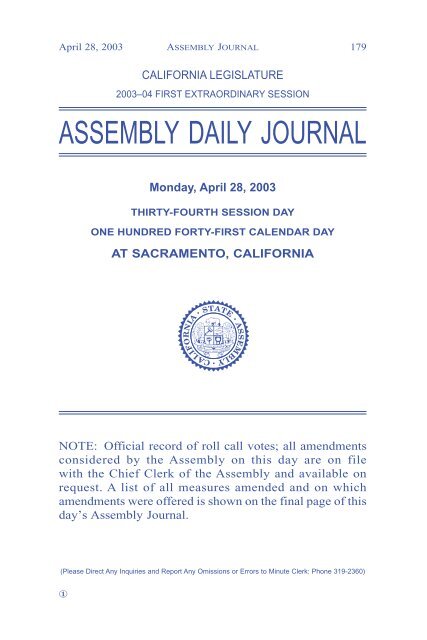 6 - California State Assembly Chief Clerk - legislative Document ...