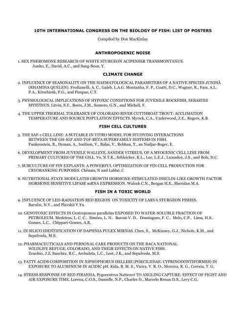 10th International Congress On The Biology Of Fish