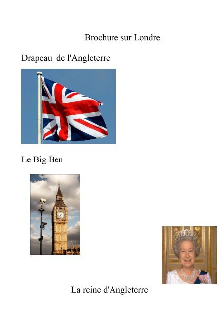 Brochure Sur Londre Drapeau De L Angleterre Le Big Ben La Reine D