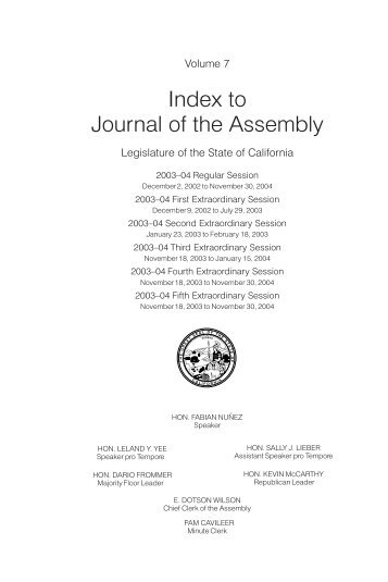 to Journal of the Assembly - California State Assembly Chief Clerk ...