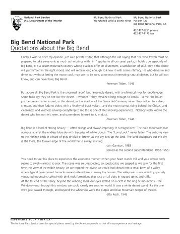 Big Bend National Park Quotations about the Big Bend