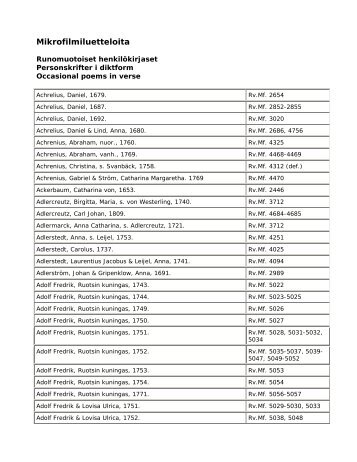 Henkilökirjallisuus. Runomuotoiset - Kansalliskirjasto