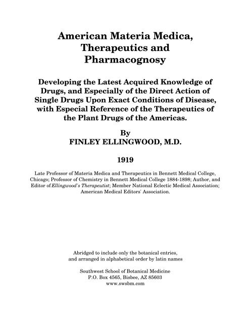 American Materia Medica, Therapeutics and Pharmacognosy