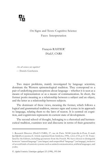 On Signs and Texts: Cognitive Science Faces Interpretation ...