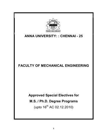 Faculty of Mechanical Engineering - Anna University