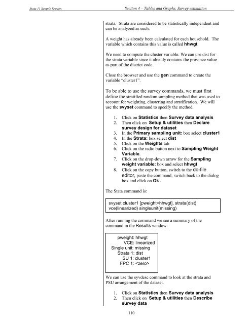 STATA 11 for Windows SAMPLE SESSION - Food Security Group ...