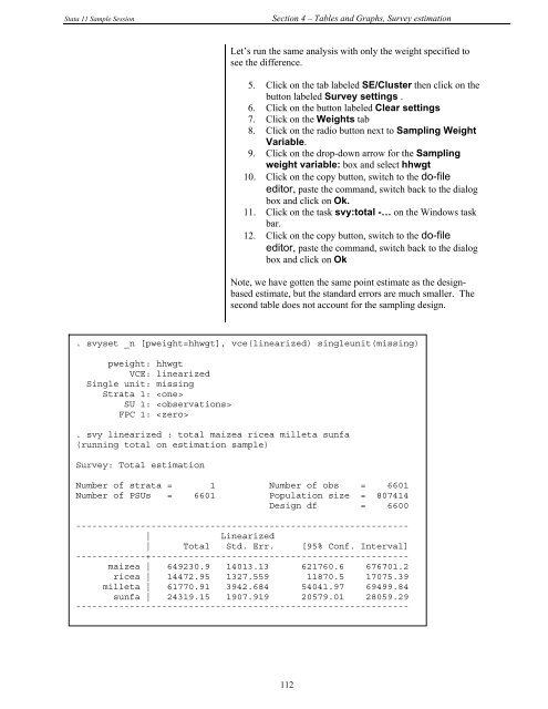 STATA 11 for Windows SAMPLE SESSION - Food Security Group ...