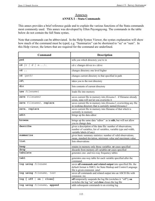 STATA 11 for Windows SAMPLE SESSION - Food Security Group ...