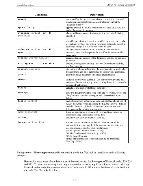 STATA 11 for Windows SAMPLE SESSION - Food Security Group ...