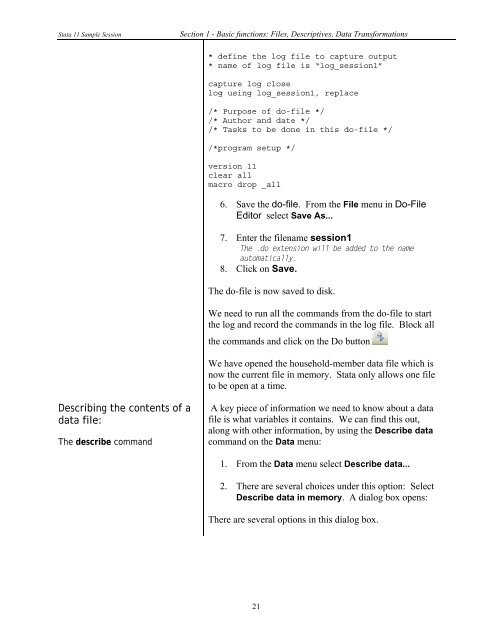 STATA 11 for Windows SAMPLE SESSION - Food Security Group ...