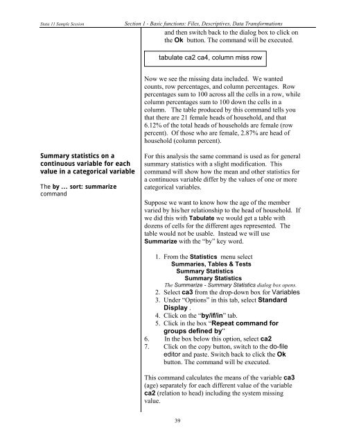 STATA 11 for Windows SAMPLE SESSION - Food Security Group ...