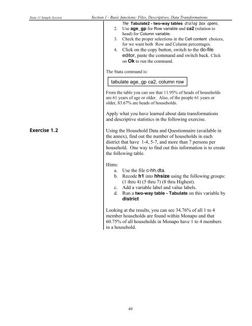 STATA 11 for Windows SAMPLE SESSION - Food Security Group ...