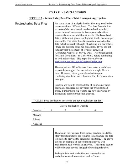 STATA 11 for Windows SAMPLE SESSION - Food Security Group ...