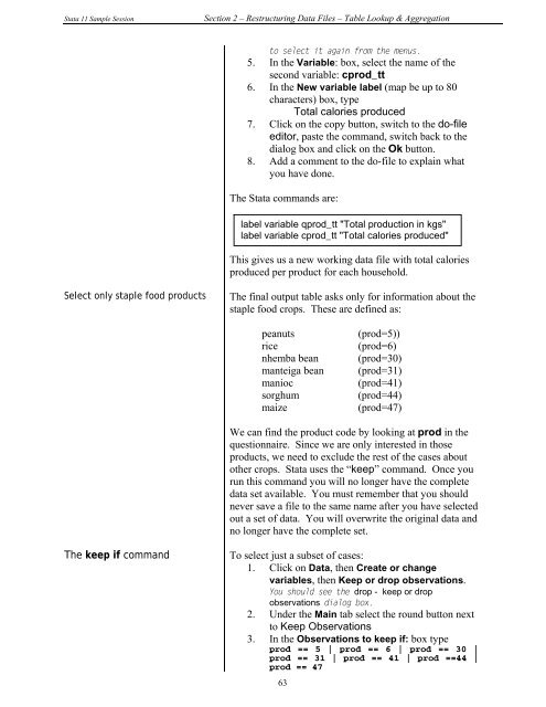 STATA 11 for Windows SAMPLE SESSION - Food Security Group ...