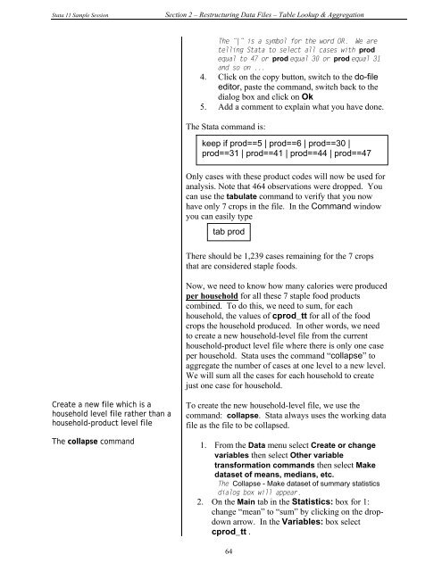 STATA 11 for Windows SAMPLE SESSION - Food Security Group ...