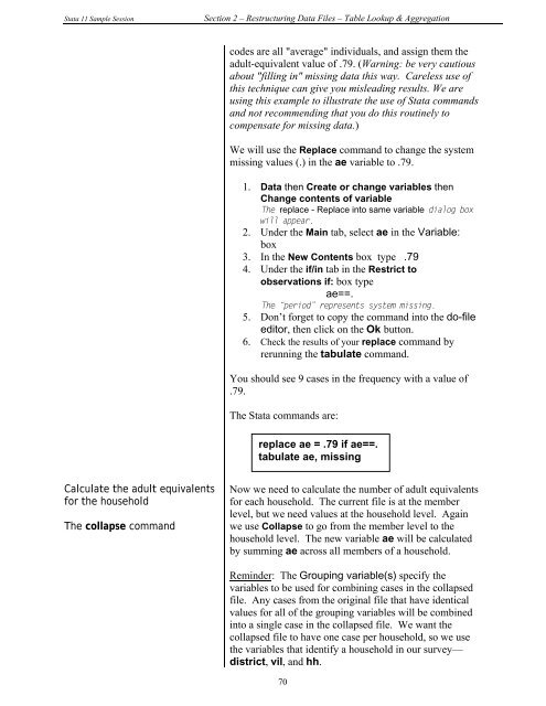 STATA 11 for Windows SAMPLE SESSION - Food Security Group ...