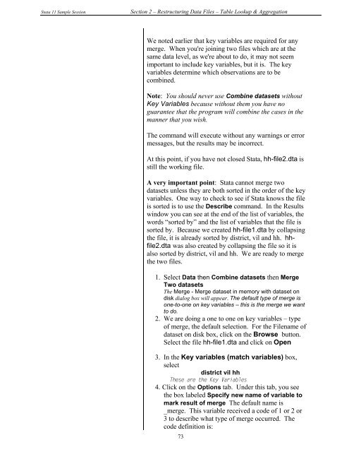 STATA 11 for Windows SAMPLE SESSION - Food Security Group ...