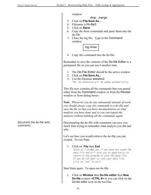 STATA 11 for Windows SAMPLE SESSION - Food Security Group ...