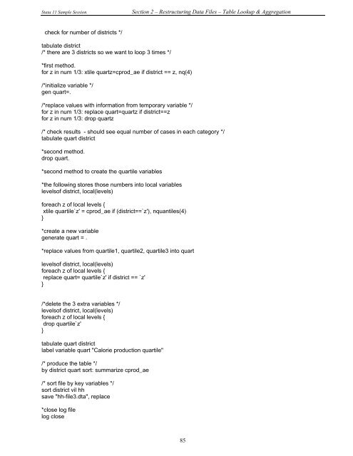 STATA 11 for Windows SAMPLE SESSION - Food Security Group ...