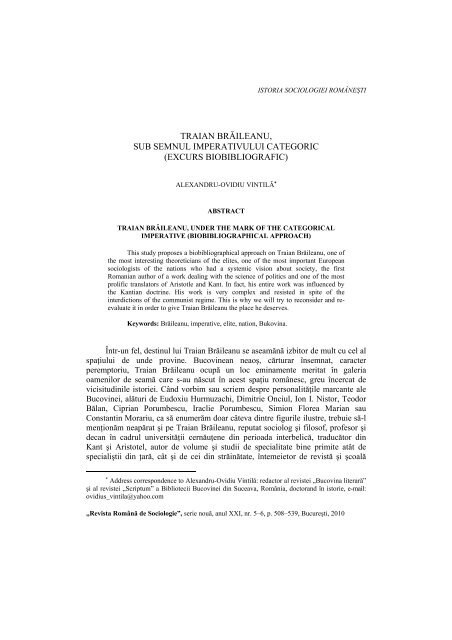 TRAIAN BRĂILEANU, SUB SEMNUL IMPERATIVULUI CATEGORIC ...